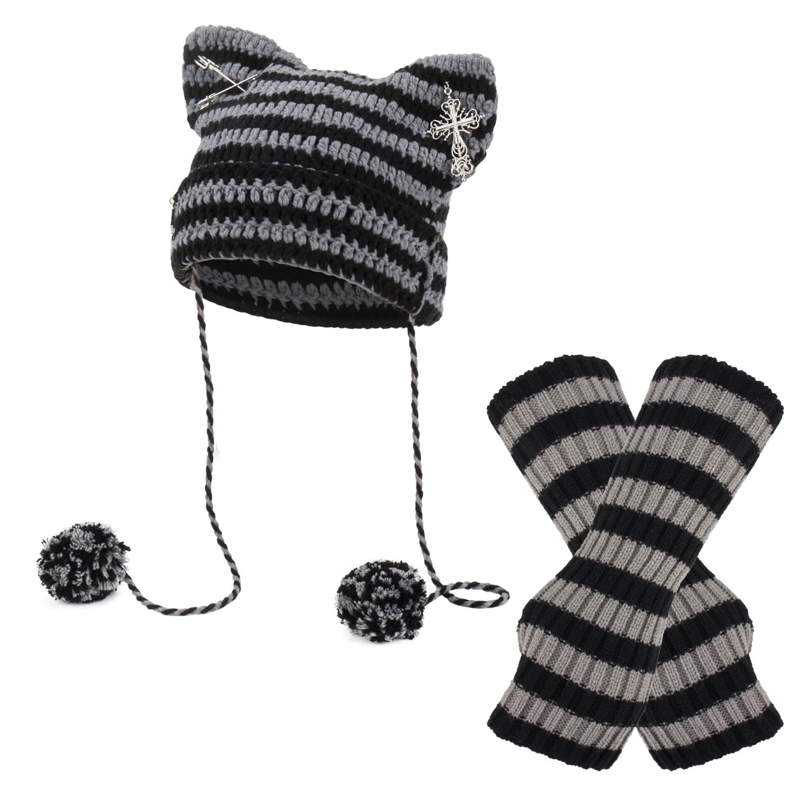 Homiton Crochet Hats for Women, Cat Beanie Y2K Beanies Grunge